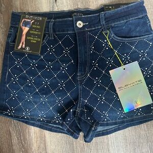 Blue Jean Shorts with Geometric Embroidery